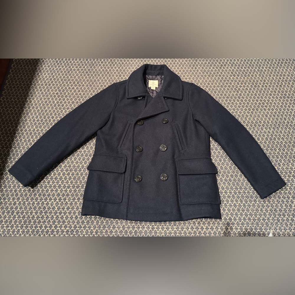 Navy Pea Coat Boys Land's End Size Small 8